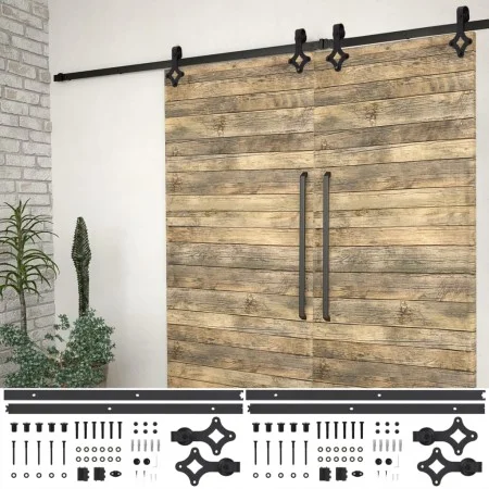 Black steel sliding door hardware kit 2 units 200 cm by vidaXL, doorframes - Ref: Foro24-3059841, Price: 111,84 €, Discount: %