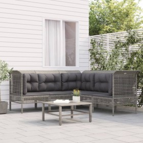 Set de muebles de jardín 5 pzas y cojines ratán sintético gris en Conjuntos de jardín | Comprar online en Foru.es