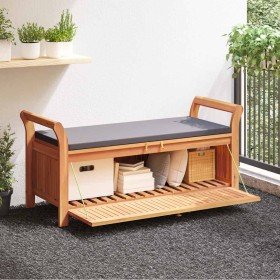 Banco almacenaje jardín con cojín madera maciza de acacia 126cm en Bancos de jardín | Comprar online en Foru.es