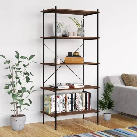 Estantería 5 niveles negra y madera oscura 80x40x163 cm de vidaXL, Librerías y estanterías - Ref: Foro24-336349, Precio: 112,...