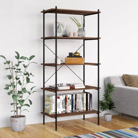 Estantería 5 niveles negra y madera oscura 80x40x163 cm de vidaXL, Librerías y estanterías - Ref: Foro24-336349, Precio: 119,...