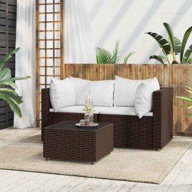 Set muebles de jardín 3 piezas y cojines ratán sintético marrón en Sofás de exterior | Comprar online en Foru.es