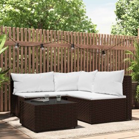 Set muebles de jardín 4 piezas y cojines ratán sintético marrón en Sofás de exterior | Comprar online en Foru.es
