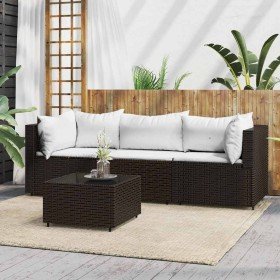 Set muebles de jardín 4 piezas y cojines ratán sintético marrón en Sofás de exterior | Comprar online en Foru.es