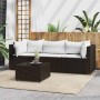Set muebles de jardín 4 piezas y cojines ratán sintético marrón en Sofás de exterior | Comprar online en Foru.es