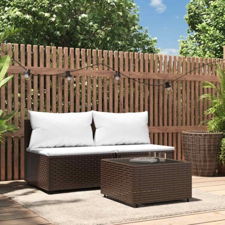 Set muebles de jardín 3 piezas y cojines ratán sintético marrón en Sofás de exterior | Comprar online en Foru.es