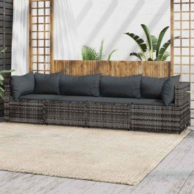 Set de muebles de jardín 4 pzas y cojines ratán sintético gris en Sofás de exterior | Comprar online en Foru.es