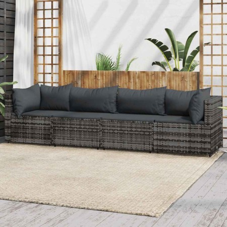Set de muebles de jardín 4 pzas y cojines ratán sintético gris en Sofás de exterior | Comprar online en Foru.es