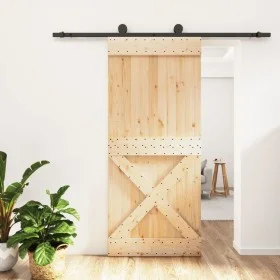 Schiebetür mit Beschlägen aus massivem Kiefernholz, 90 x 210 cm von vidaXL, Türen - Ref: Foro24-3203079, Preis: 209,29 €, Rab...
