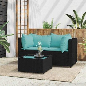 Set de muebles de jardín 3 pzas y cojines ratán sintético negro en Sofás de exterior | Comprar online en Foru.es