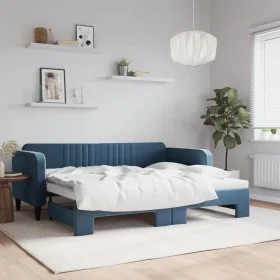 Blue velvet trundle sofa bed 90x200 cm by vidaXL, Beds and slatted bases - Ref: Foro24-3197062, Price: 249,55 €, Discount: %