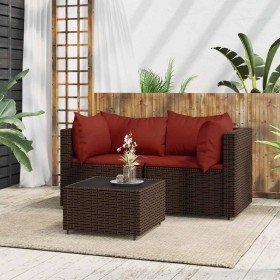 Set muebles de jardín 3 piezas y cojines ratán sintético marrón en Sofás de exterior | Comprar online en Foru.es