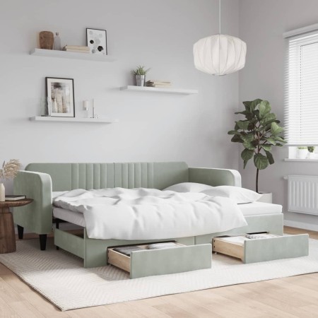 Sofá cama nido con cajones terciopelo gris claro 90x200 cm de vidaXL, Camas y somieres - Ref: Foro24-3197111, Precio: 291,13 ...