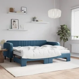 Trundle sofa bed with blue velvet mattress 90x200 cm by vidaXL, Beds and slatted bases - Ref: Foro24-3197086, Price: 442,39 €...