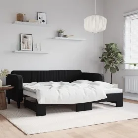 Black velvet trundle sofa bed 90x200 cm by vidaXL, Beds and slatted bases - Ref: Foro24-3197067, Price: 248,01 €, Discount: %