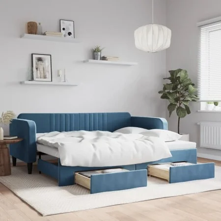 Sofá cama nido con cajones terciopelo azul 90x200 cm de vidaXL, Camas y somieres - Ref: Foro24-3197110, Precio: 289,38 €, Des...