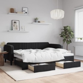 Sofá cama nido con cajones terciopelo negro 90x200 cm de vidaXL, Camas y somieres - Ref: Foro24-3197115, Precio: 292,01 €, De...