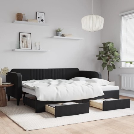 Sofá cama nido con cajones terciopelo negro 90x200 cm de vidaXL, Camas y somieres - Ref: Foro24-3197115, Precio: 292,01 €, De...