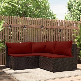 Set muebles de jardín 3 piezas y cojines ratán sintético marrón en Sofás de exterior | Comprar online en Foru.es