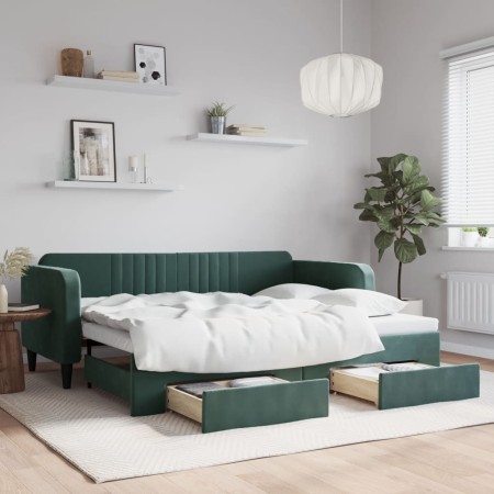 Sofá cama nido con cajones terciopelo verde oscuro 90x200 cm de vidaXL, Camas y somieres - Ref: Foro24-3197113, Precio: 291,5...