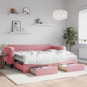 Sofá cama nido con cajones terciopelo rosa 90x200 cm de vidaXL, Camas y somieres - Ref: Foro24-3197138, Precio: 490,01 €, Des...