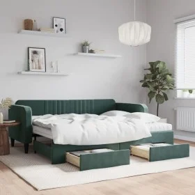 Sofá cama nido con cajones terciopelo verde oscuro 90x200 cm de vidaXL, Camas y somieres - Ref: Foro24-3197137, Precio: 476,9...