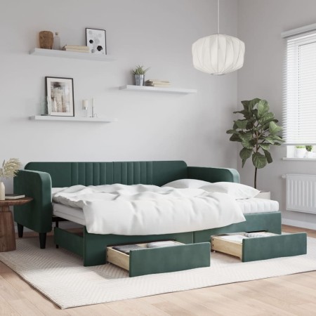 Sofá cama nido con cajones terciopelo verde oscuro 90x200 cm de vidaXL, Camas y somieres - Ref: Foro24-3197137, Precio: 475,8...