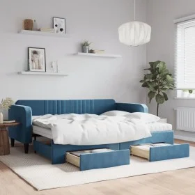 Trundle sofa bed with drawers blue velvet 90x200 cm by vidaXL, Beds and slatted bases - Ref: Foro24-3197134, Price: 478,98 €,...