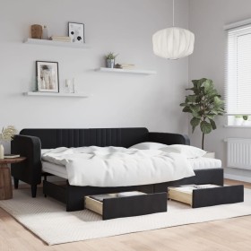 Sofá cama nido con cajones terciopelo negro 90x200 cm de vidaXL, Camas y somieres - Ref: Foro24-3197139, Precio: 477,56 €, De...