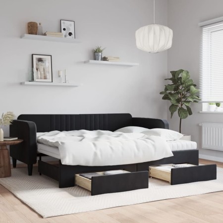 Sofá cama nido con cajones terciopelo negro 90x200 cm de vidaXL, Camas y somieres - Ref: Foro24-3197139, Precio: 477,56 €, De...