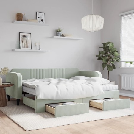 Sofá cama nido con cajones terciopelo gris claro 90x200 cm de vidaXL, Camas y somieres - Ref: Foro24-3197135, Precio: 481,73 ...