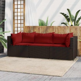 Set muebles de jardín 3 piezas y cojines ratán sintético marrón en Sofás de exterior | Comprar online en Foru.es