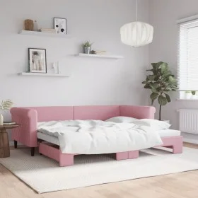 Pink velvet trundle sofa bed 90x200 cm by vidaXL, Beds and slatted bases - Ref: Foro24-3197774, Price: 252,09 €, Discount: %