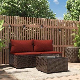 Set muebles de jardín 3 piezas y cojines ratán sintético marrón en Sofás de exterior | Comprar online en Foru.es