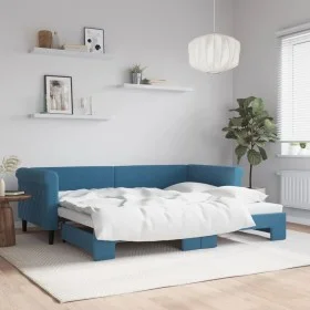 Blue velvet trundle sofa bed 90x200 cm by vidaXL, Beds and slatted bases - Ref: Foro24-3197770, Price: 250,51 €, Discount: %