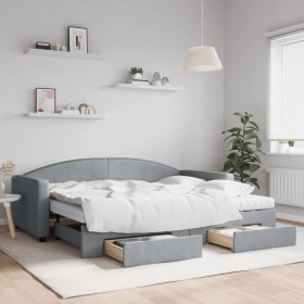 Sofá cama nido con cajones tela gris claro 90x200 cm de vidaXL, Camas y somieres - Ref: Foro24-3197242, Precio: 481,00 €, Des...