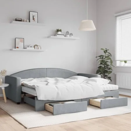 Sofá cama nido con cajones tela gris claro 90x200 cm de vidaXL, Camas y somieres - Ref: Foro24-3197242, Precio: 482,67 €, Des...