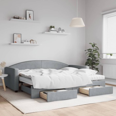 Sofá cama nido con cajones tela gris claro 90x200 cm de vidaXL, Camas y somieres - Ref: Foro24-3197242, Precio: 481,00 €, Des...