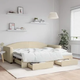 Sofá cama nido con cajones tela color crema 90x200 cm de vidaXL, Camas y somieres - Ref: Foro24-3197228, Precio: 291,10 €, De...