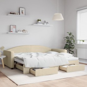 Sofá cama nido con cajones tela color crema 90x200 cm de vidaXL, Camas y somieres - Ref: Foro24-3197228, Precio: 290,58 €, De...