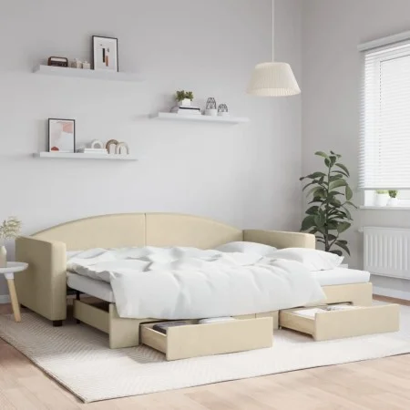 Sofá cama nido con cajones tela color crema 90x200 cm de vidaXL, Camas y somieres - Ref: Foro24-3197228, Precio: 291,10 €, De...
