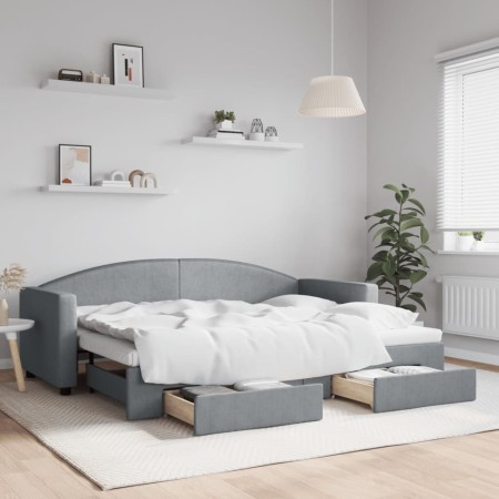Sofá cama nido con cajones tela gris claro 80x200 cm de vidaXL, Camas y somieres - Ref: Foro24-3197219, Precio: 285,52 €, Des...