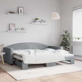 Trundle sofa bed light gray fabric 90x200 cm by vidaXL, Beds and slatted bases - Ref: Foro24-3197188, Price: 251,70 €, Discou...