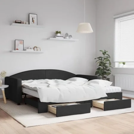 Sofá cama nido con cajones tela negro 100x200 cm de vidaXL, Camas y somieres - Ref: Foro24-3197249, Precio: 471,51 €, Descuen...