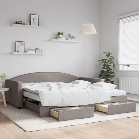 Sofá cama nido con cajones tela gris taupe 100x200 cm de vidaXL, Camas y somieres - Ref: Foro24-3197250, Precio: 475,81 €, De...