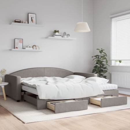 Sofá cama nido con cajones tela gris taupe 100x200 cm de vidaXL, Camas y somieres - Ref: Foro24-3197250, Precio: 481,63 €, De...