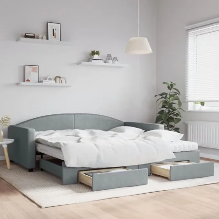Sofá cama nido con cajones tela gris claro 100x200 cm de vidaXL, Camas y somieres - Ref: Foro24-3197247, Precio: 470,21 €, De...
