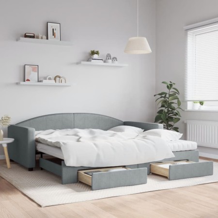 Sofá cama nido con cajones tela gris claro 100x200 cm de vidaXL, Camas y somieres - Ref: Foro24-3197247, Precio: 471,05 €, De...