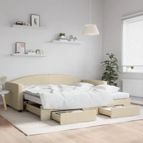 Sofá cama nido con cajones tela color crema 100x200 cm de vidaXL, Camas y somieres - Ref: Foro24-3197251, Precio: 474,74 €, D...