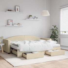Sofá cama nido con cajones tela color crema 80x200 cm de vidaXL, Camas y somieres - Ref: Foro24-3197241, Precio: 457,37 €, De...